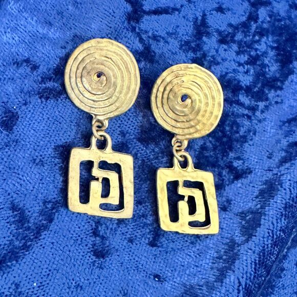 2/$150 Paco Rabanne Gold Stamped Metal Earrings - Picture 3 of 5